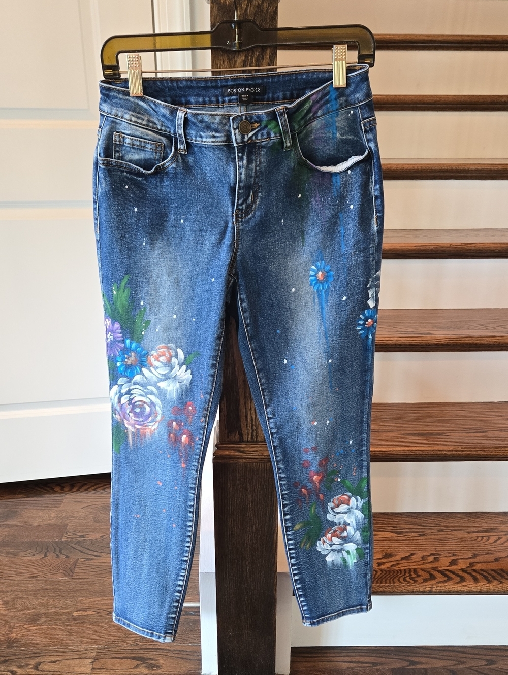 Boston Proper Floral Painted Jeans